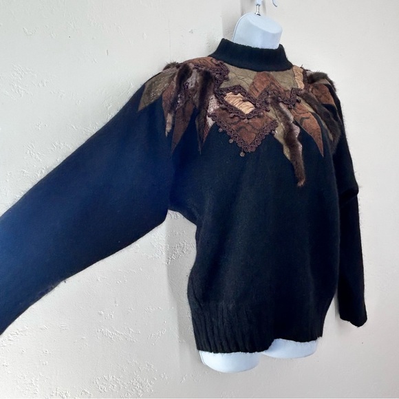 Erez Vintage Lambswool Angora Embellished Mockneck Sweater Size M - Picture 3 of 11